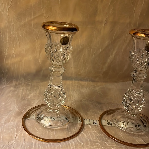 Cristal D’Arques-set of 2- candle holders genuine lead crystal/gold rim & bottom - Picture 9 of 9